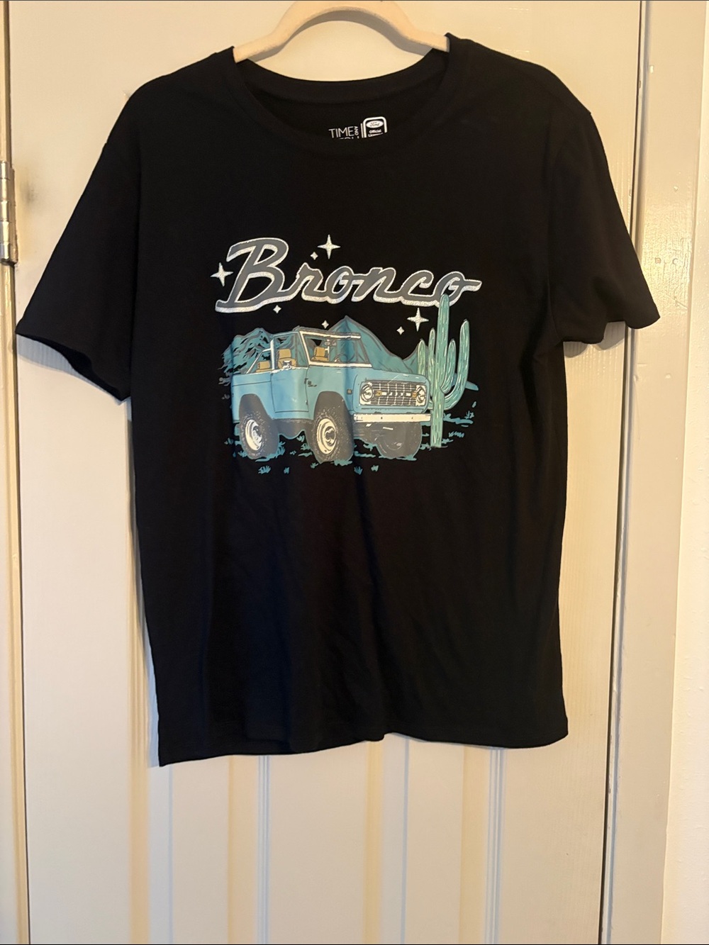 Time and Tru Kids Black Bronco Graphic Tee with Light Blue Design